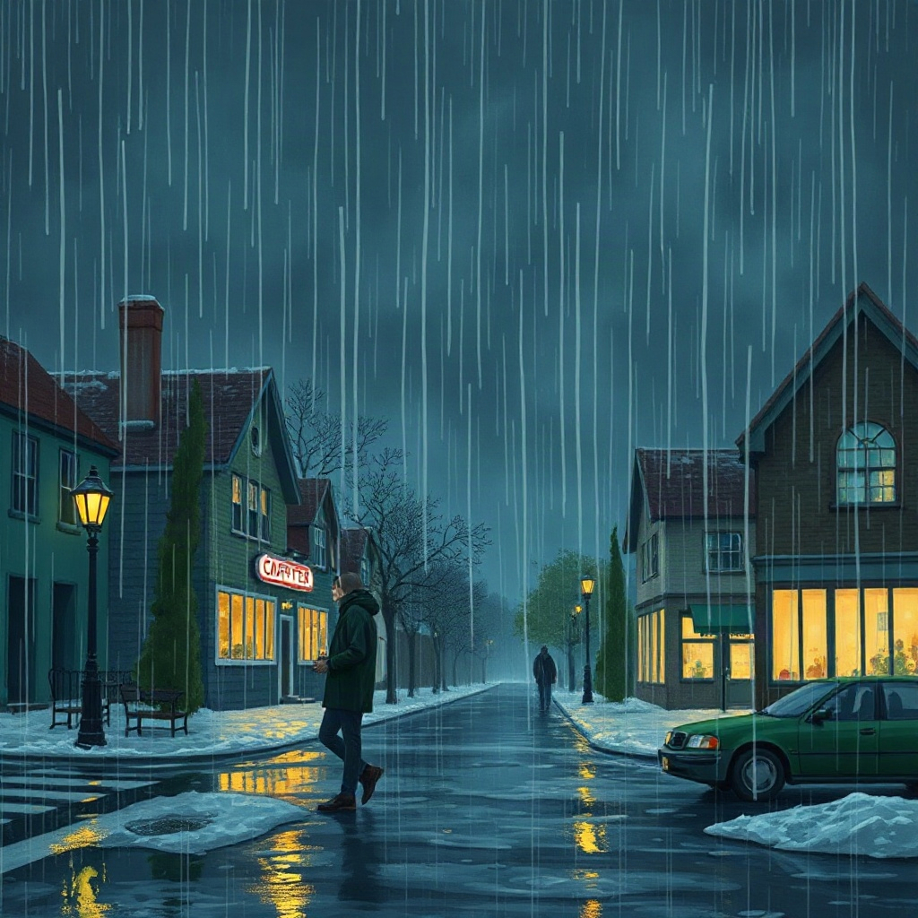 Chapter cover of a rainy night letter scene