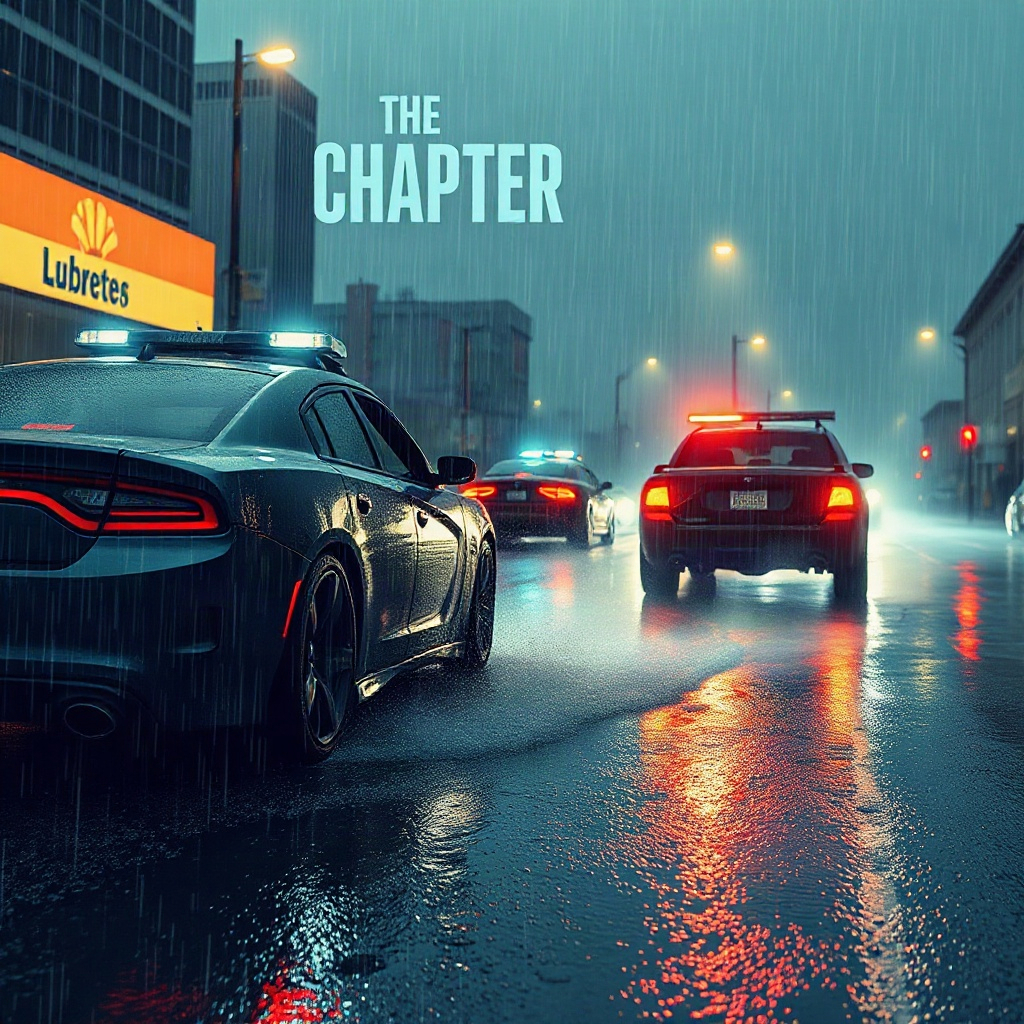 Chapter cover of a car chase on wet streets